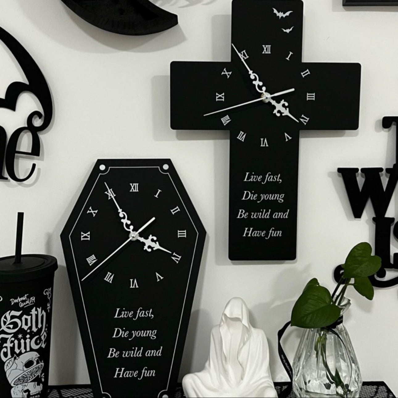 GOTHIC CLOCK BELL,GOTH CLOCK,COFFIN/CROSS