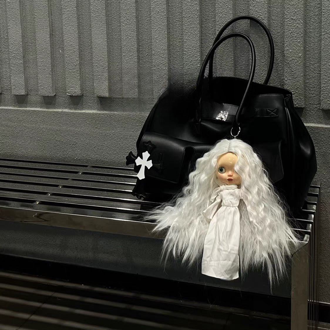 Blythe doll bag,goth style,chic design black and white 01