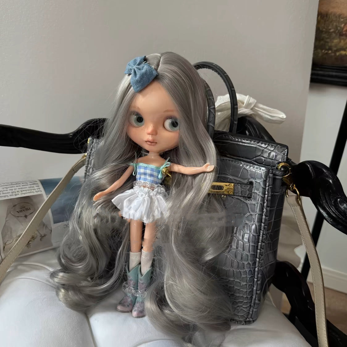 Blythe custom doll bag,vintage style,chic design white 09