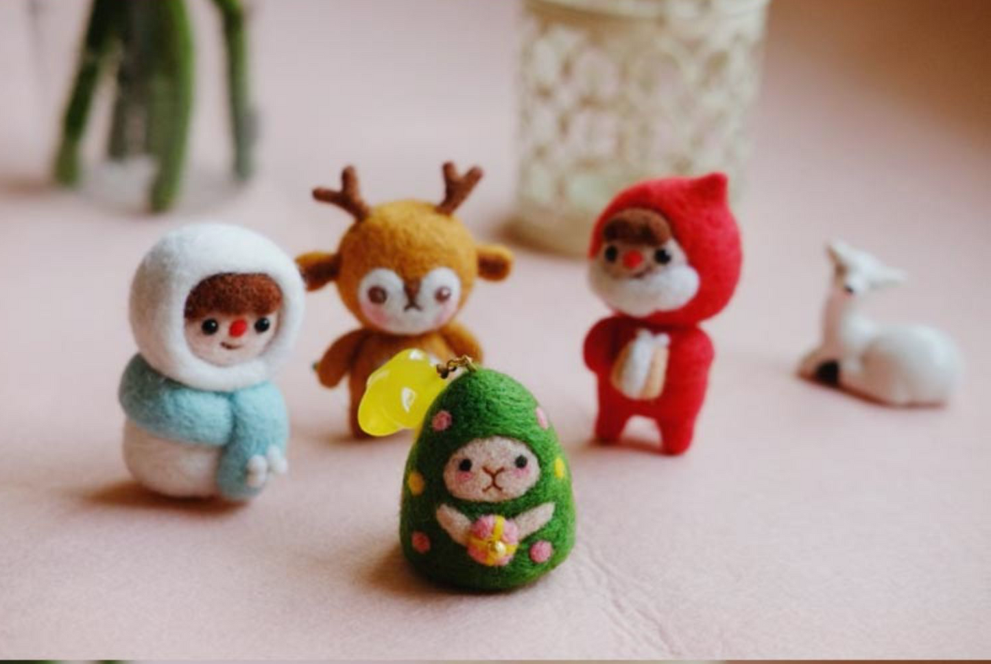 Chrismas animals needle felted wool Material Kit Halloween Christmas Gift013