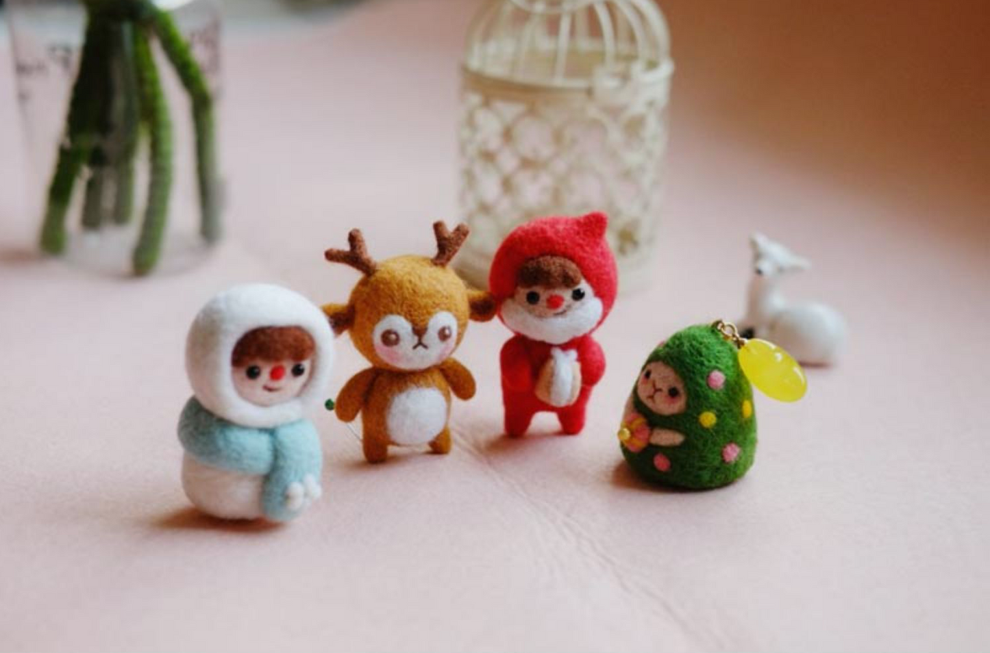 Chrismas animals needle felted wool Material Kit Halloween Christmas Gift013