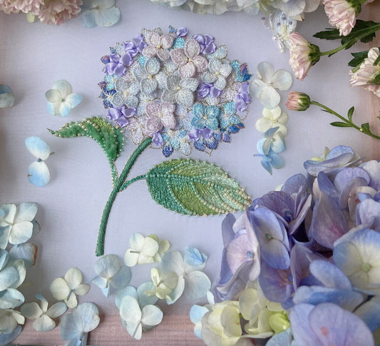 Chinese silk Bead Embroidered Hydrangea Embroidery Beginner Kit 07