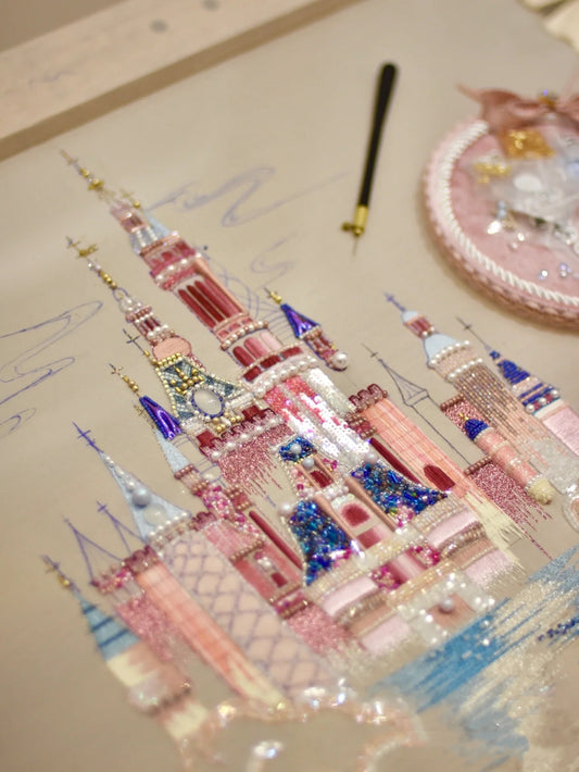 DIY Embroidery Kit- castle Frame 40cm embroidery beginner kit Handmade Craft Kit