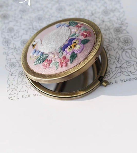 DIY Embroidery Kit- Swan mirror-embroidery beginner kit Handmade Craft Kit-Christmas Gift03