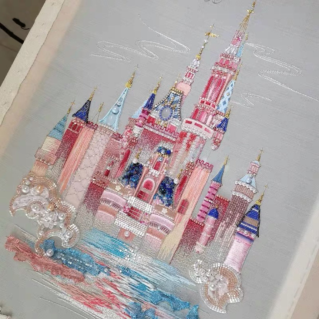 DIY Embroidery Kit- castle Frame 40cm embroidery beginner kit Handmade Craft Kit