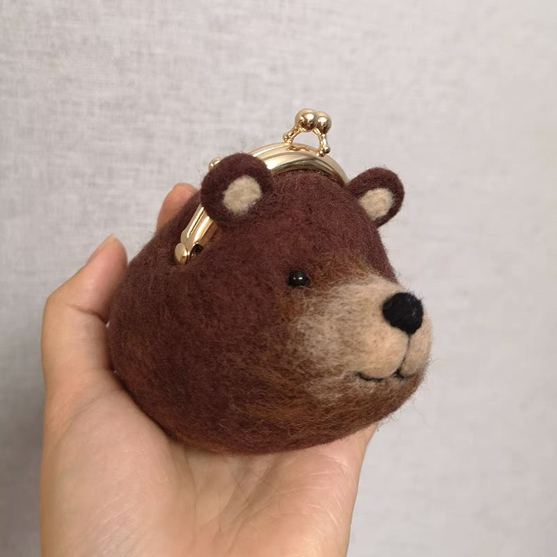 Needle felted wool Felting Animals 《Bear》Wallets Material Kit Handmade Craft 014