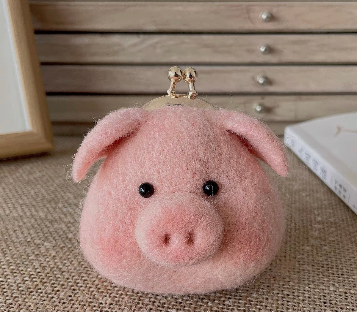 Needle felted wool Felting Animals 《PIG》Material Kit Handmade Craft Wallets 017