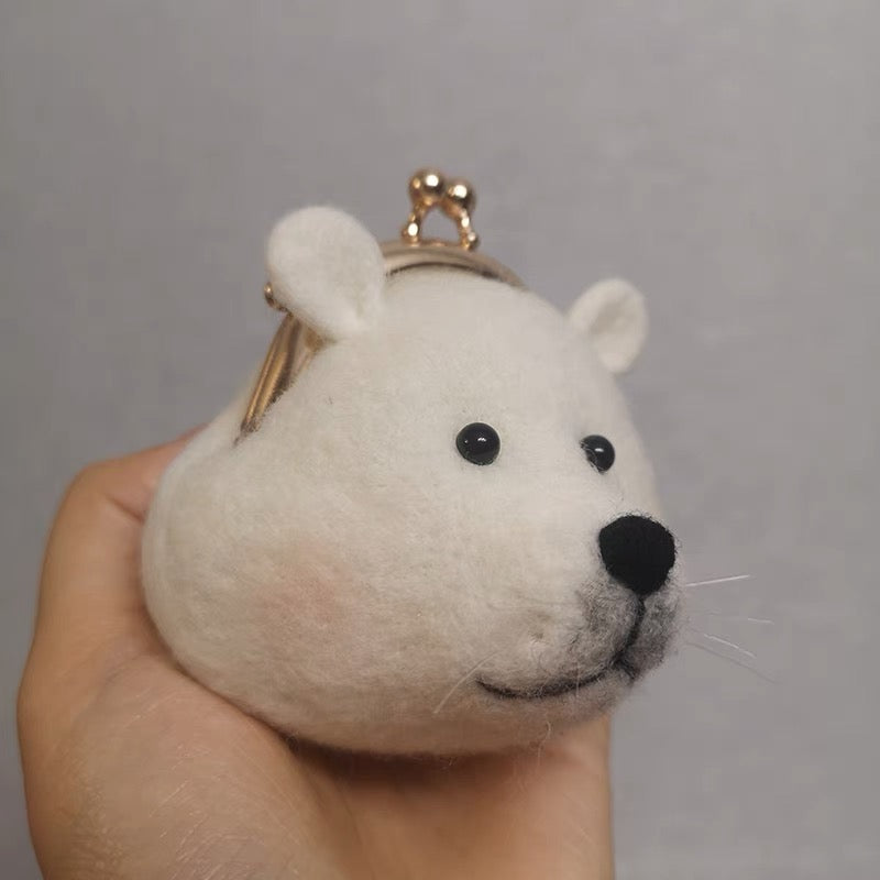 Needle felted wool Felting Animals 《Polar Bear》Material Kit Handmade Craft Wallets 020