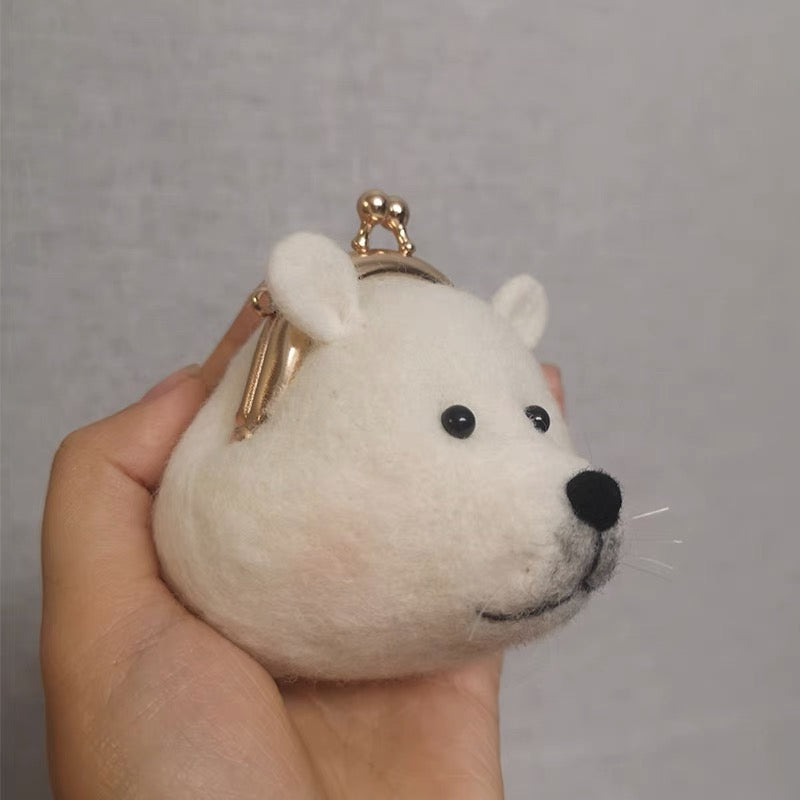 Needle felted wool Felting Animals 《Polar Bear》Material Kit Handmade Craft Wallets 020