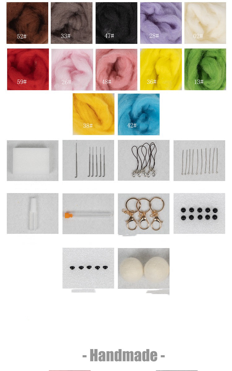 Wool felt material set,Needle felted Spanish staple wool Felting Animals Material Kit ,Spanish staple wool