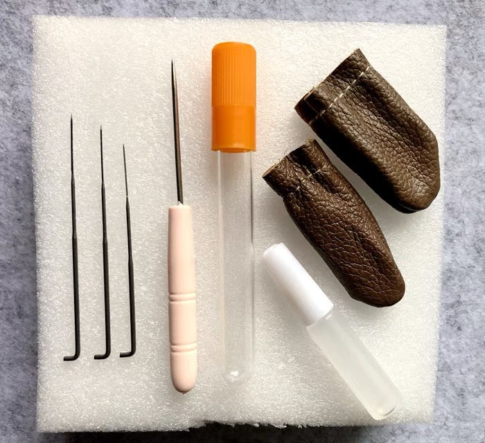 Needle felting kit for beginners- wooden needle handle, felting needles, finger protectors, 6 pairs 4mm black toy eyes, foam pad. wool needle felting set