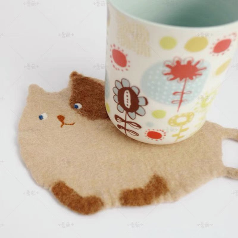 Needle Felting Animals《Cat Coaster》needle felt Material Kit Handmade 1Set(4cats Coasters),needle felting for beginners 037