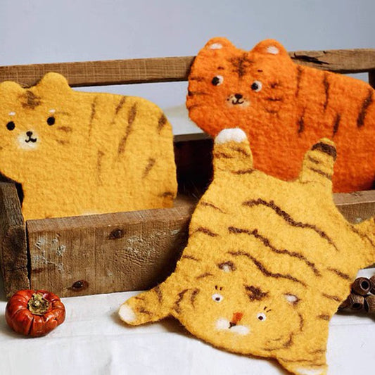 Needle Felting Animals《Cat Coaster》needle felt Material Kit Handmade 1Set(2cats Coasters),needle felting for beginners 050