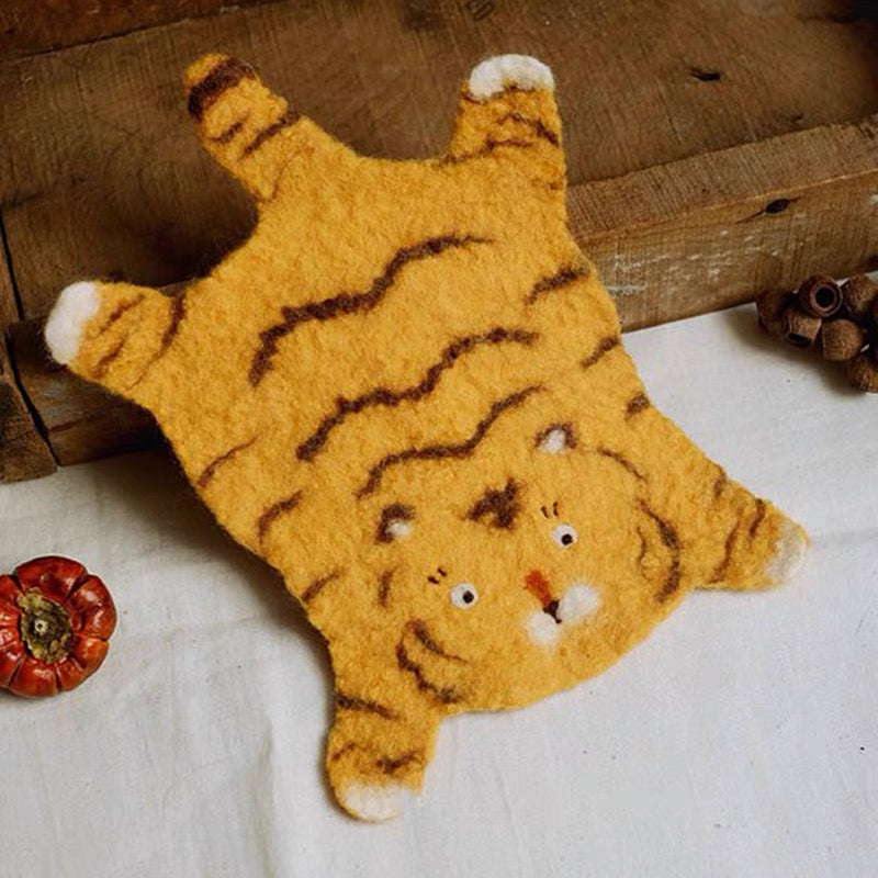 Needle Felting Animals《Cat Coaster》needle felt Material Kit Handmade 1Set(2cats Coasters),needle felting for beginners 050
