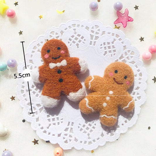 Needle Felting《gingerbread Man》needle felt key chain Material Kit Handmade 1Set(2gingerbread Man),needle felting for beginners 050