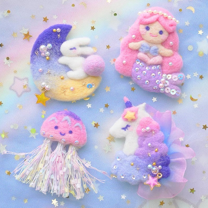 Needle Felting Animals《Mermaid》needle felt Material Kit Handmade 1Set(2cats Coasters),needle felting for beginners 050