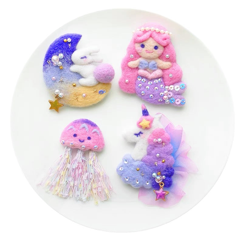 Needle Felting Animals《Mermaid》needle felt Material Kit Handmade 1Set(2cats Coasters),needle felting for beginners 050