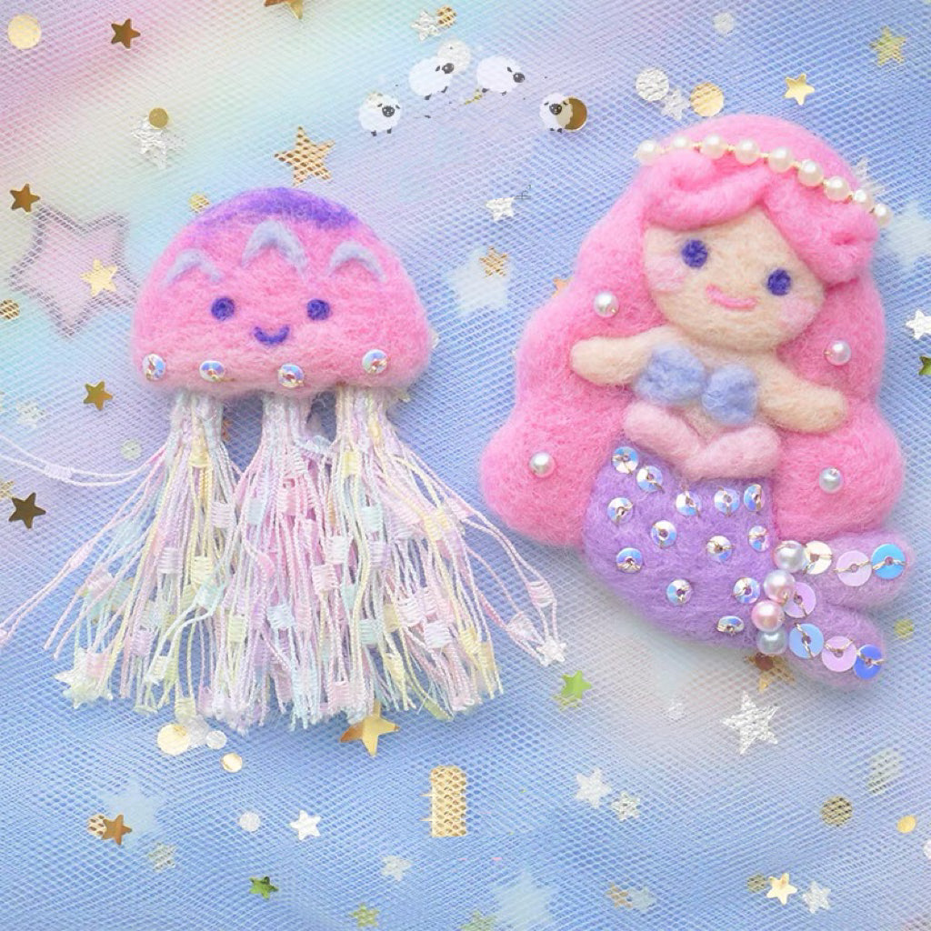 Needle Felting Animals《Mermaid》needle felt Material Kit Handmade 1Set(2cats Coasters),needle felting for beginners 050
