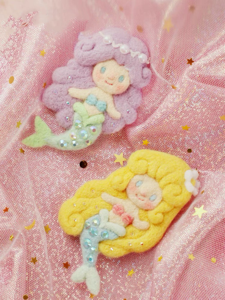 Needle Felting Animals《Mermaid》needle felt Material Kit Handmade 1Set(2cats Coasters),needle felting for beginners 050