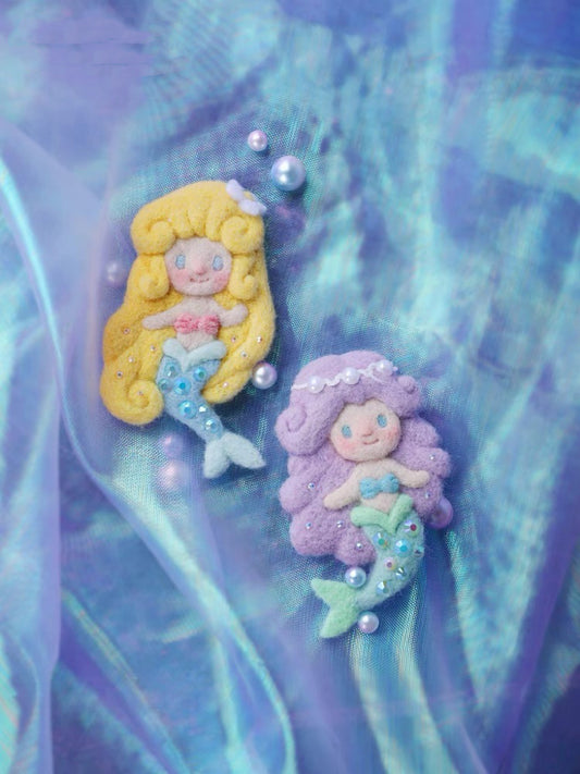Needle Felting Animals《Mermaid》needle felt Material Kit Handmade 1Set(2cats Coasters),needle felting for beginners 050