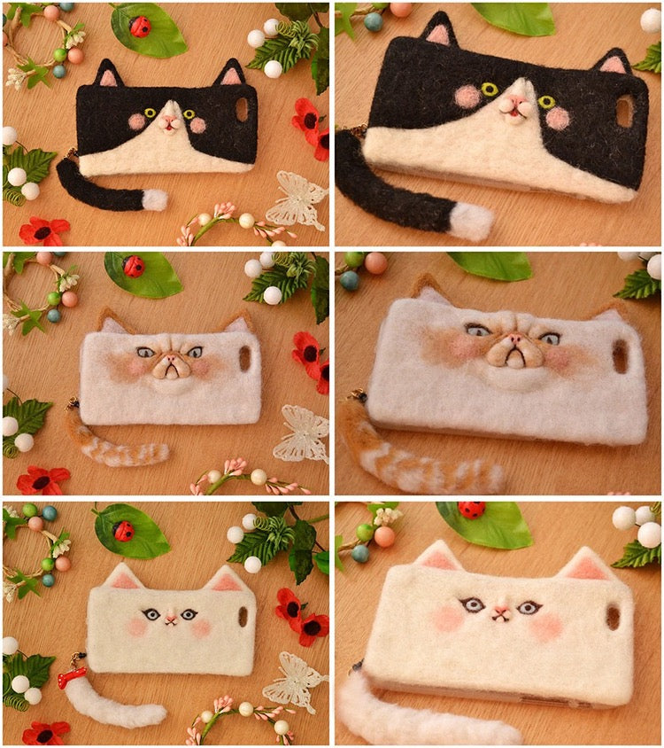 Needle Felting《Cats》needle felt Phone Case Material Kit Handmade ,Needle Felting for Beginners 051