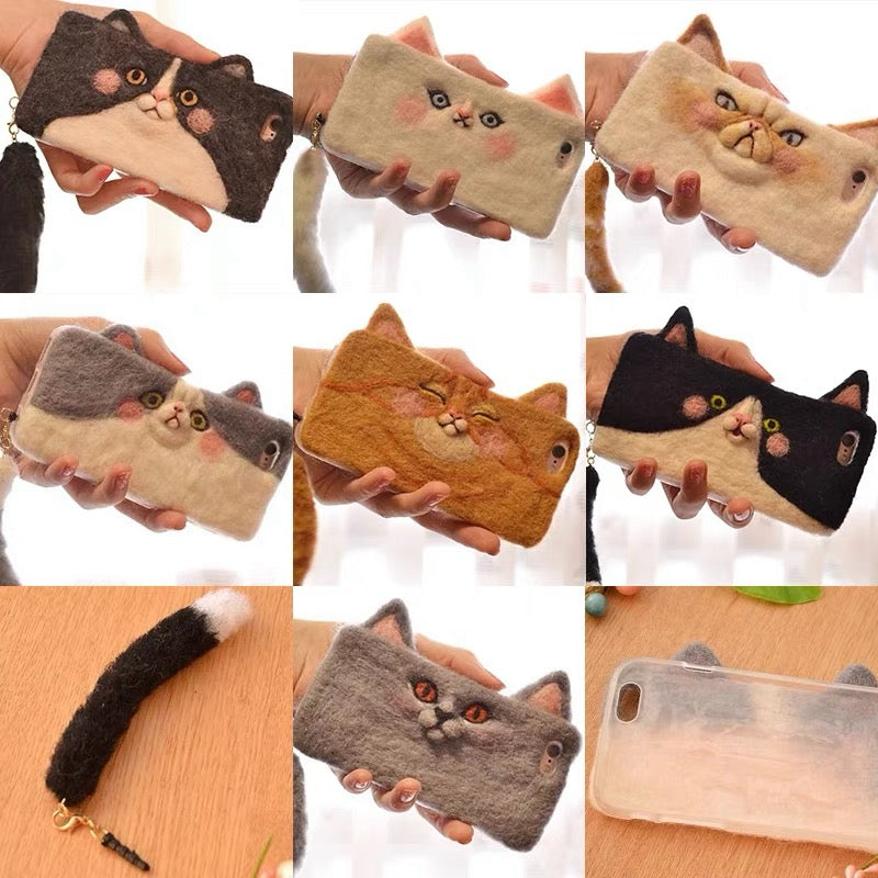 Needle Felting《Cats》needle felt Phone Case Material Kit Handmade ,Needle Felting for Beginners 051