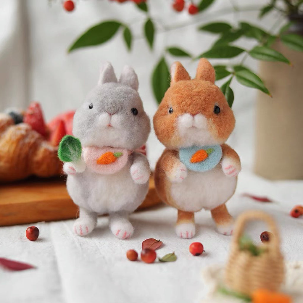 Needle Felting《rabbit》 Material Kit ,Animal Needle Felting Kit for Beginners 1 Set(2rabbits)