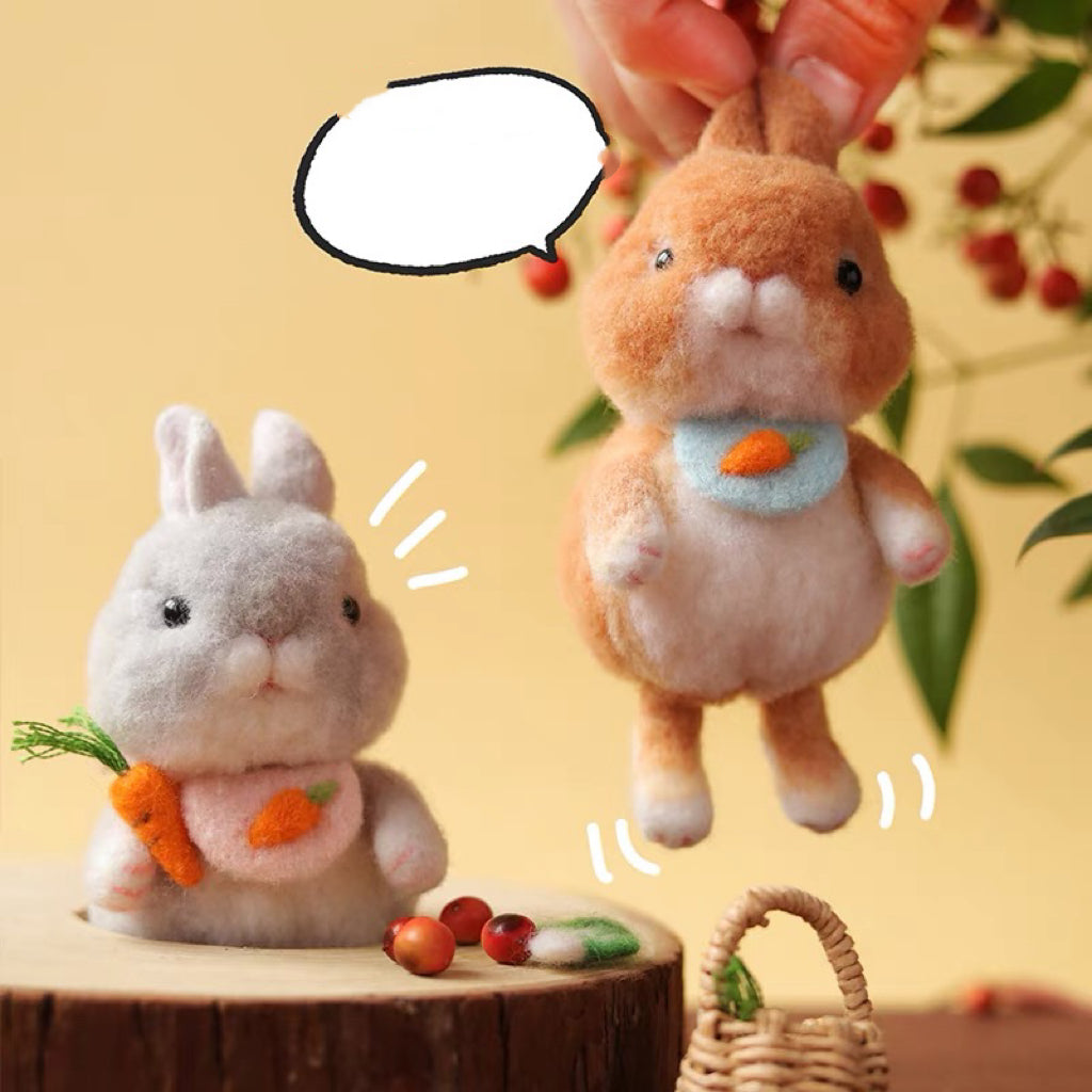 Needle Felting《rabbit》 Material Kit ,Animal Needle Felting Kit for Beginners 1 Set(2rabbits)