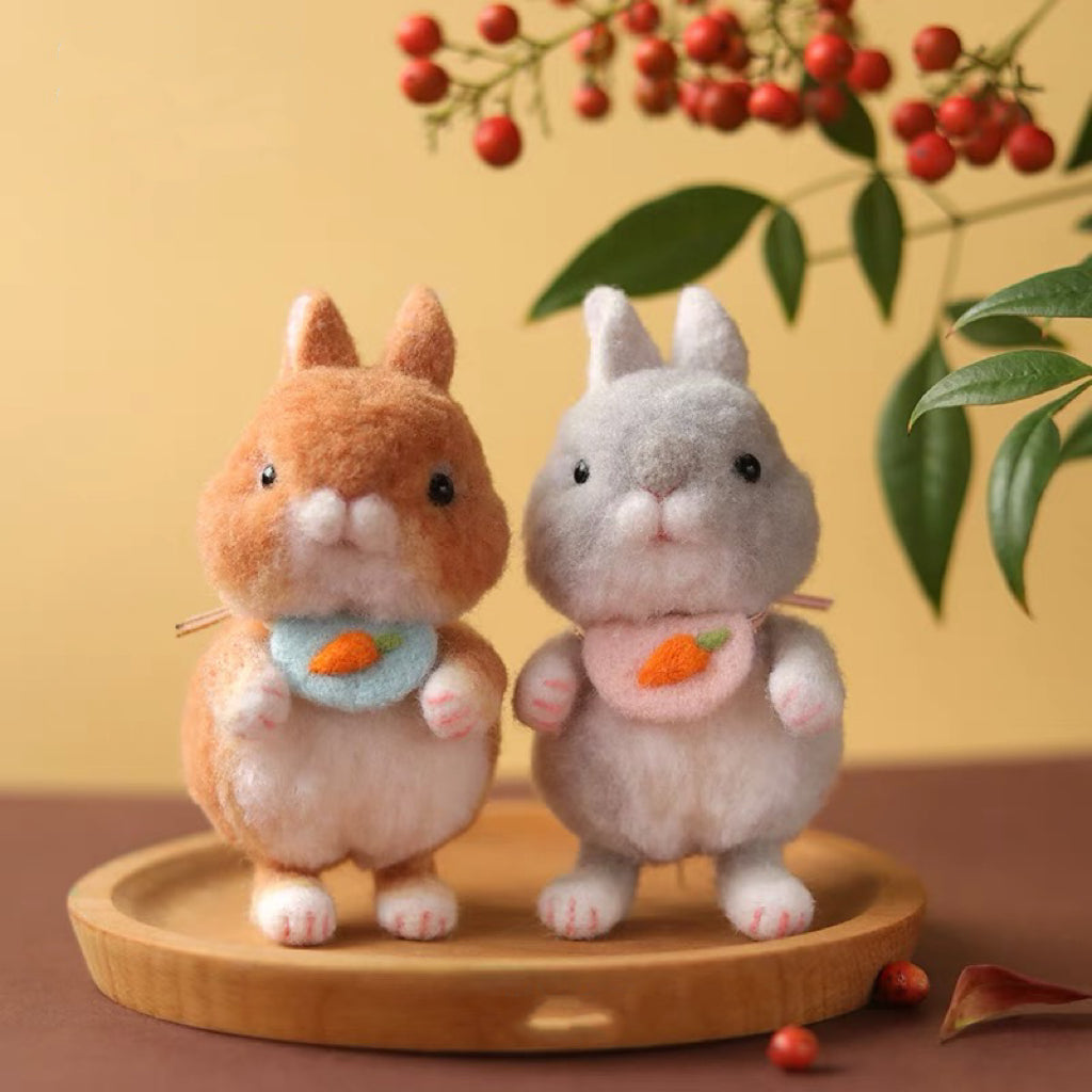 Needle Felting《rabbit》 Material Kit ,Animal Needle Felting Kit for Beginners 1 Set(2rabbits)