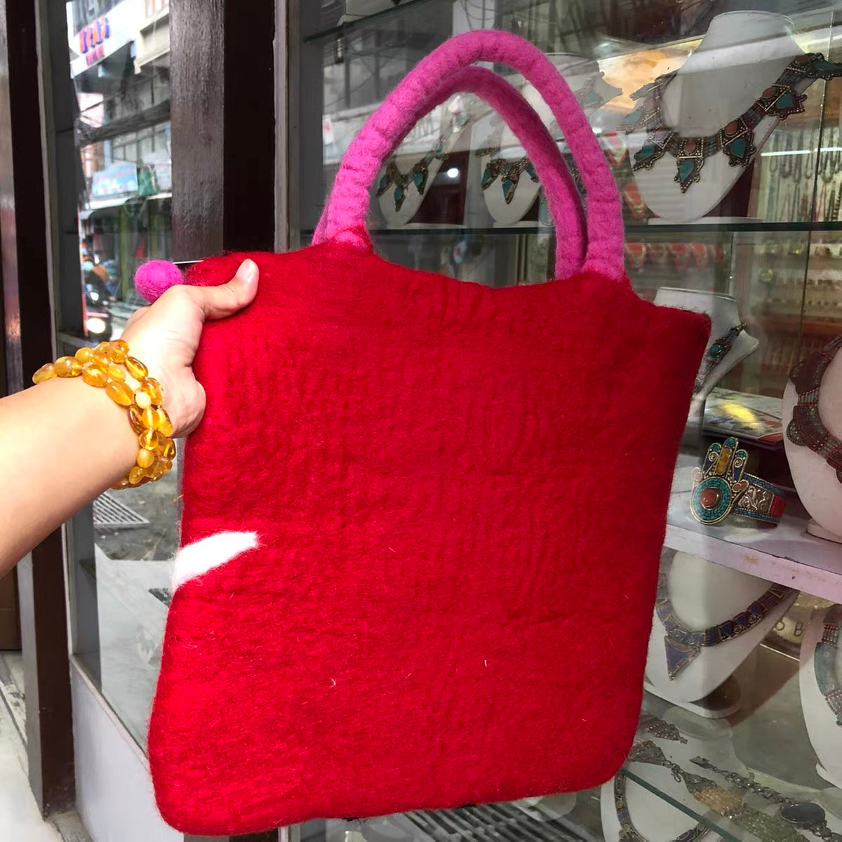 Felt handbag with sheep detail,Handmade04