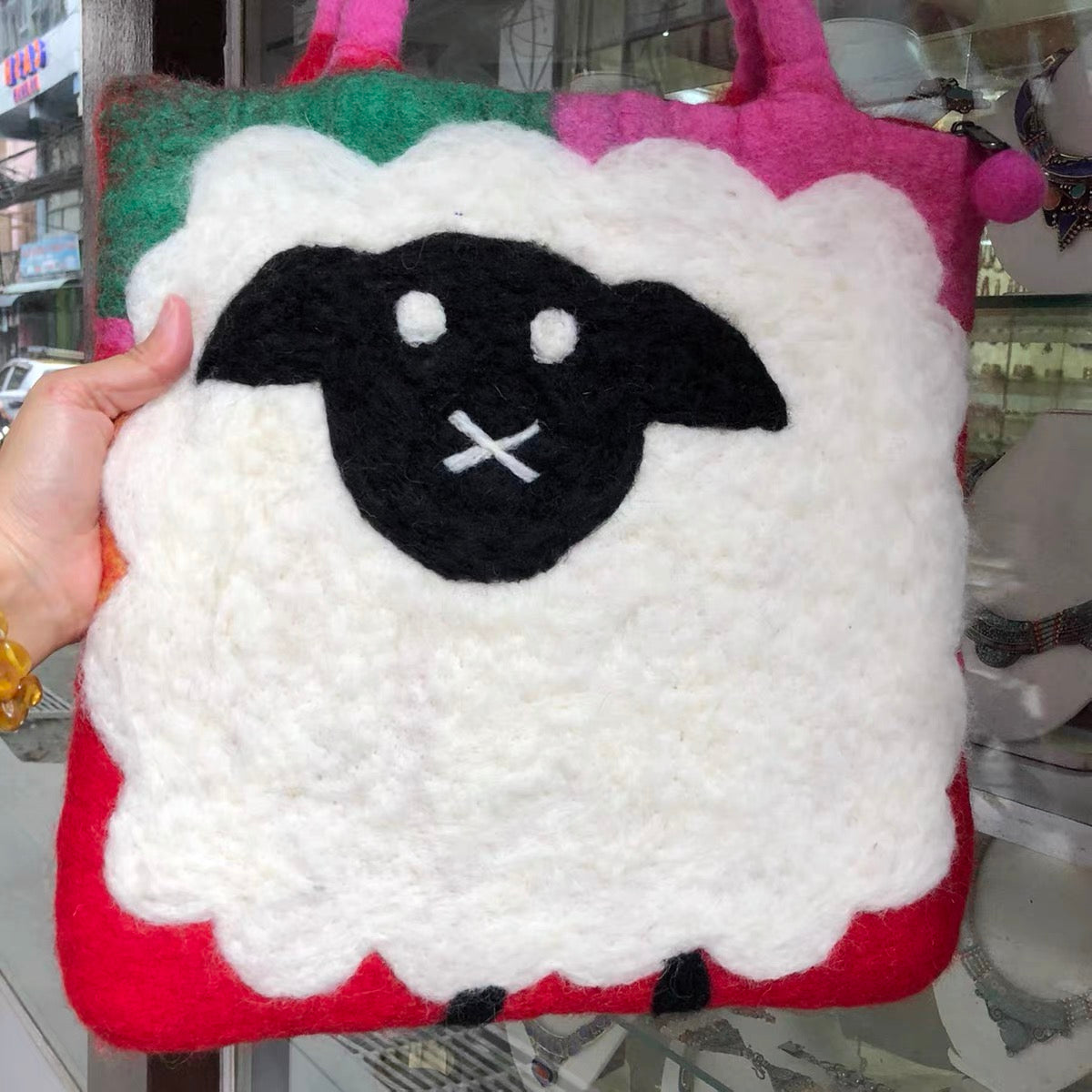 Felt handbag with sheep detail,Handmade04