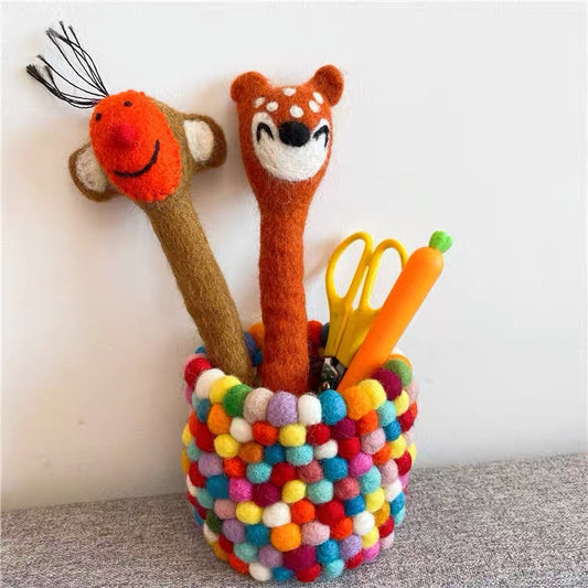 Felt pen with animals detail,Handmade 1set(2 pens)017