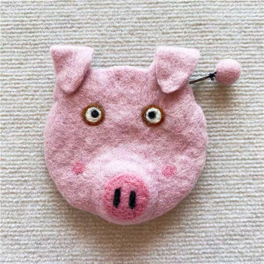 Felt wallet with pig detail,Handmade014