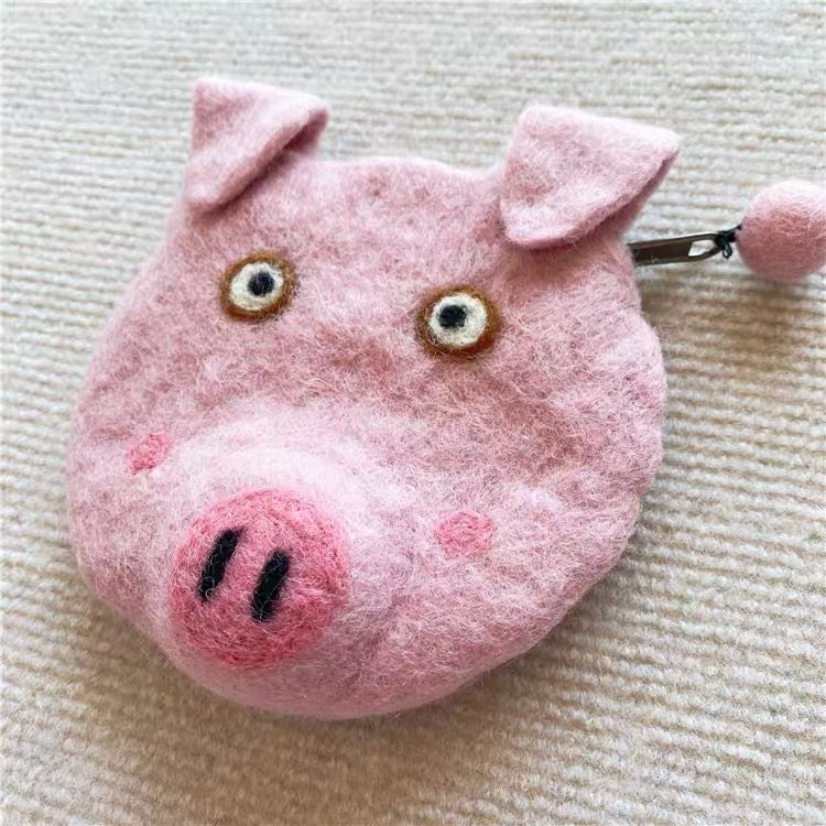 Felt wallet with pig detail,Handmade014