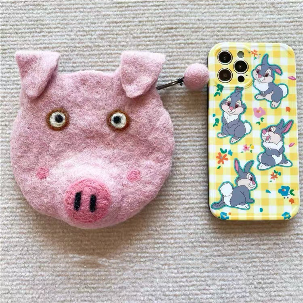 Felt wallet with pig detail,Handmade014