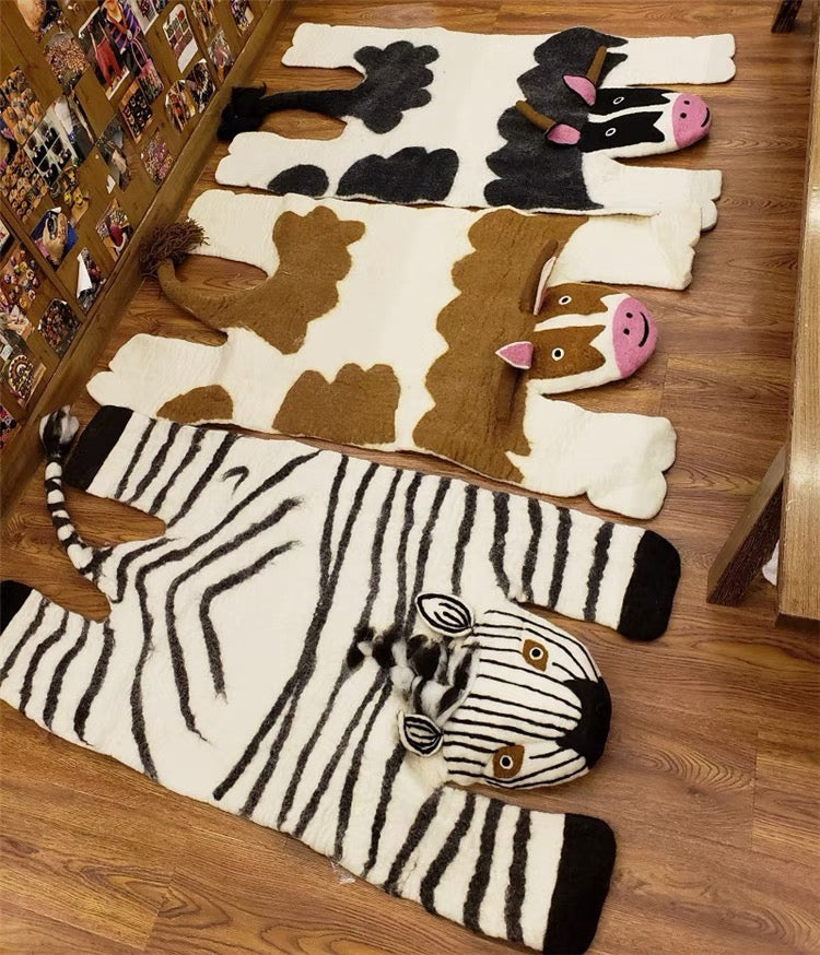 Needle felting Felt carpet with animals detail,Handmade 022