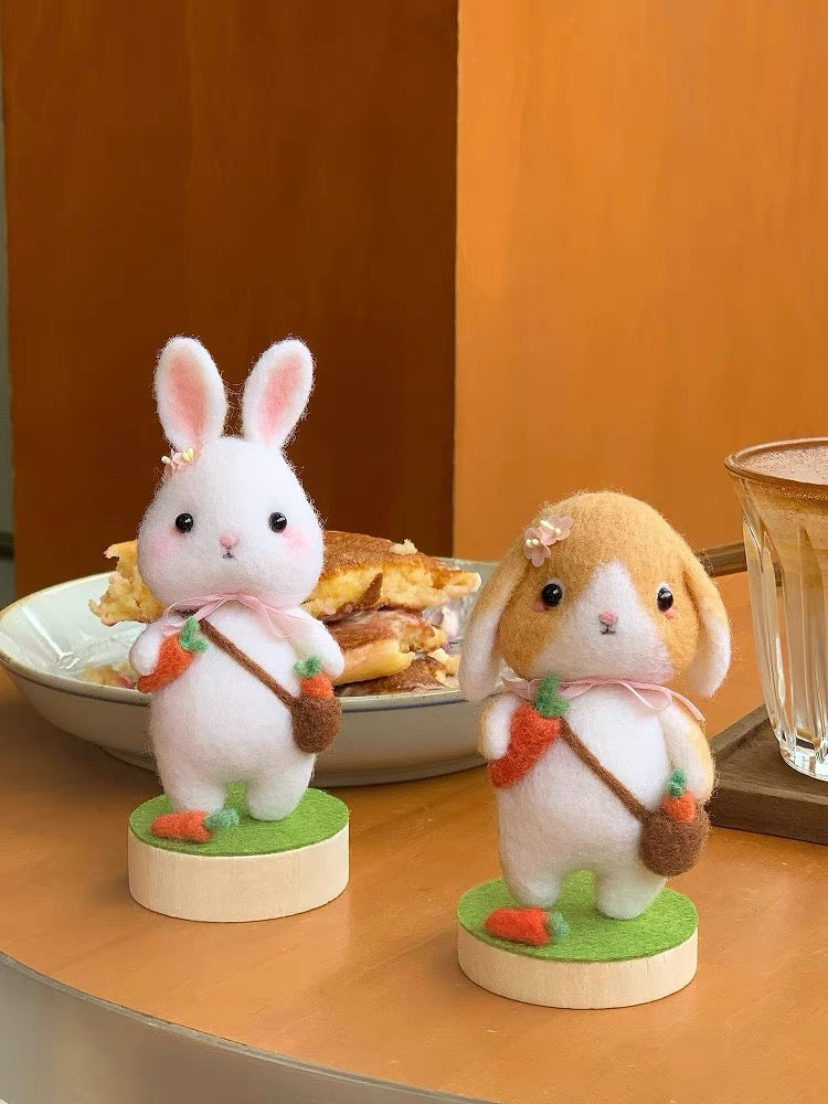 Needle Felting《rabbit》 Material Kit with Light Handmade ,Animal Needle Felting Kit for Beginners 1set(2 cats)073