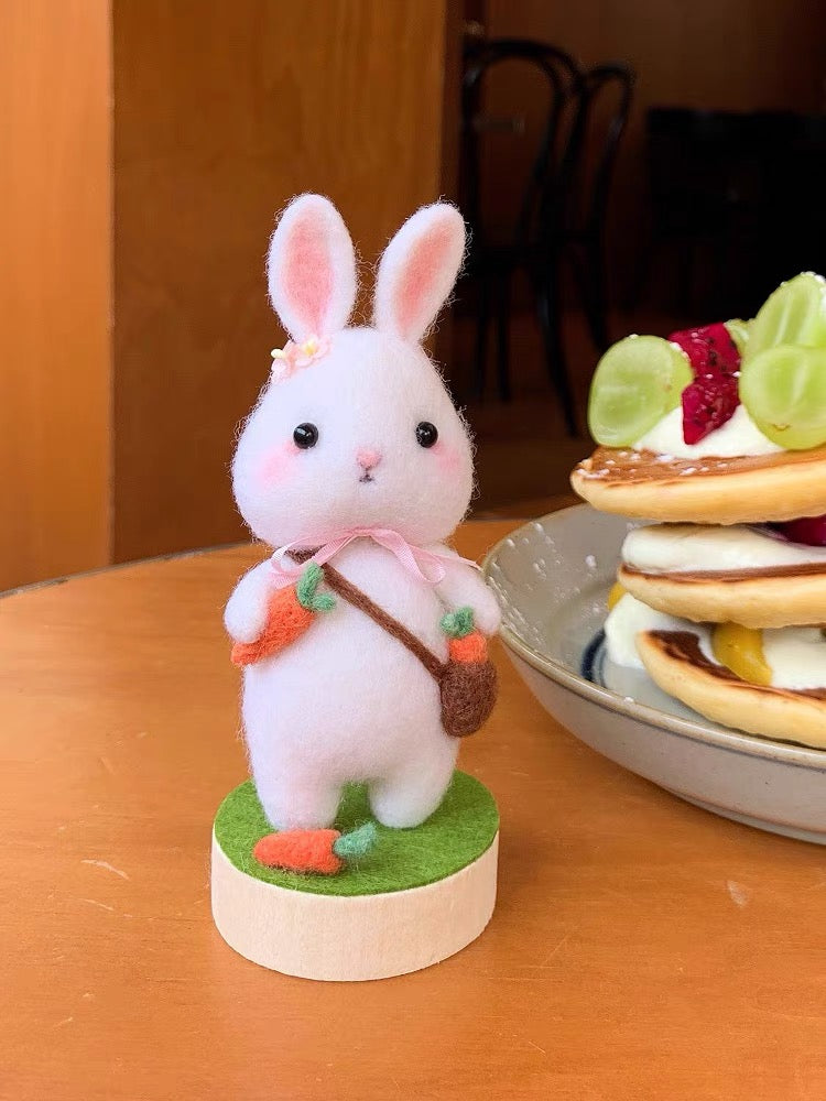 Needle Felting《rabbit》 Material Kit with Light Handmade ,Animal Needle Felting Kit for Beginners 1set(2 cats)073