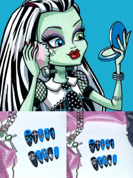 Monster high Frankie Stein inspired press on nails-custom art nails 02