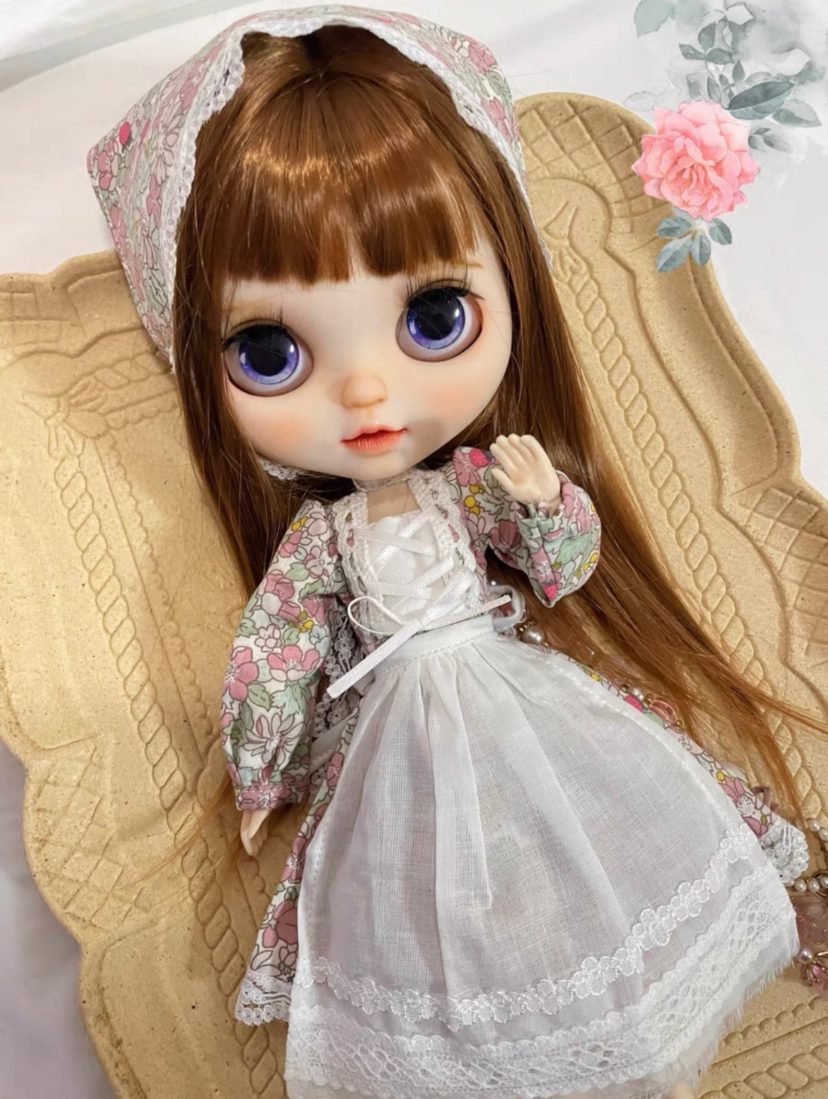 White Long Dress Night Dress for Blythe,BJD 1/6 Doll Clothes Customized 08