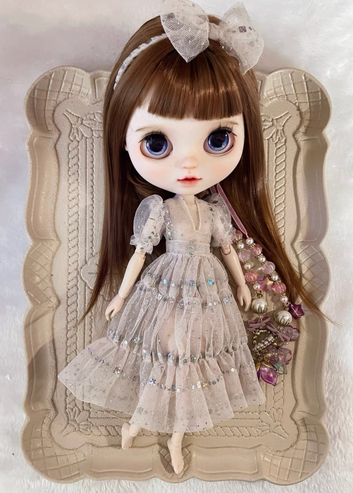 White Long Dress Night Dress for Blythe,BJD 1/6 Doll Clothes Customized 09