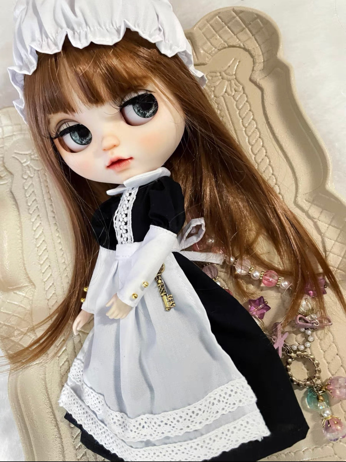 White Long Dress Night Dress for Blythe,BJD 1/6 Doll Clothes Customized 09