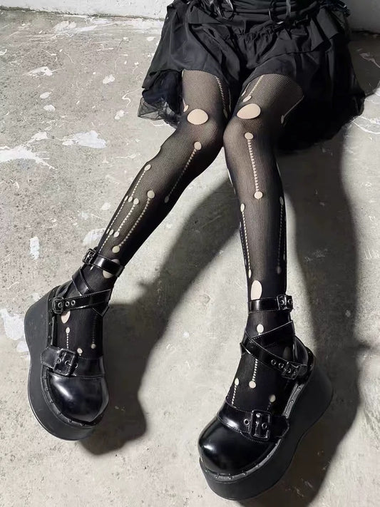 Darkness Revealed: Gothic Hollow-Out Stockings 02