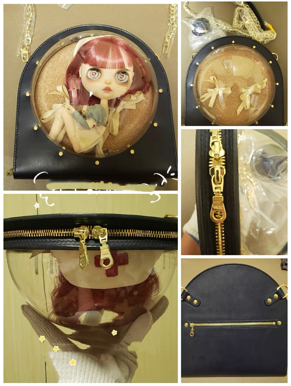 BLYTHE BJD CARRYCASE FOR OB 24 DOLL/ BLYTHE DOLL /1/6 BJD travel bag Protective For Doll leather backpack Handmade 10