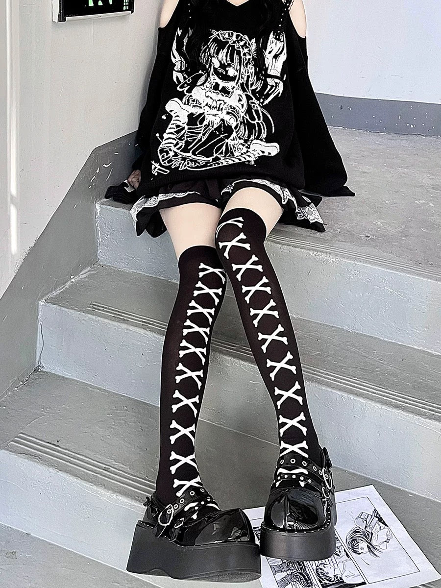 Darkness Revealed: Gothic Hollow-Out Stockings 04