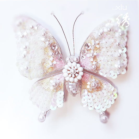 Chinese silk Bead Embroidered BUTTERFLY BROOCH Embroidery Beginner Kit 06