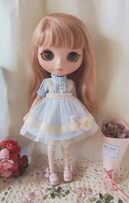 Pink Dress Night Dress for Blythe,BJD 1/6 Doll Clothes Customized 017