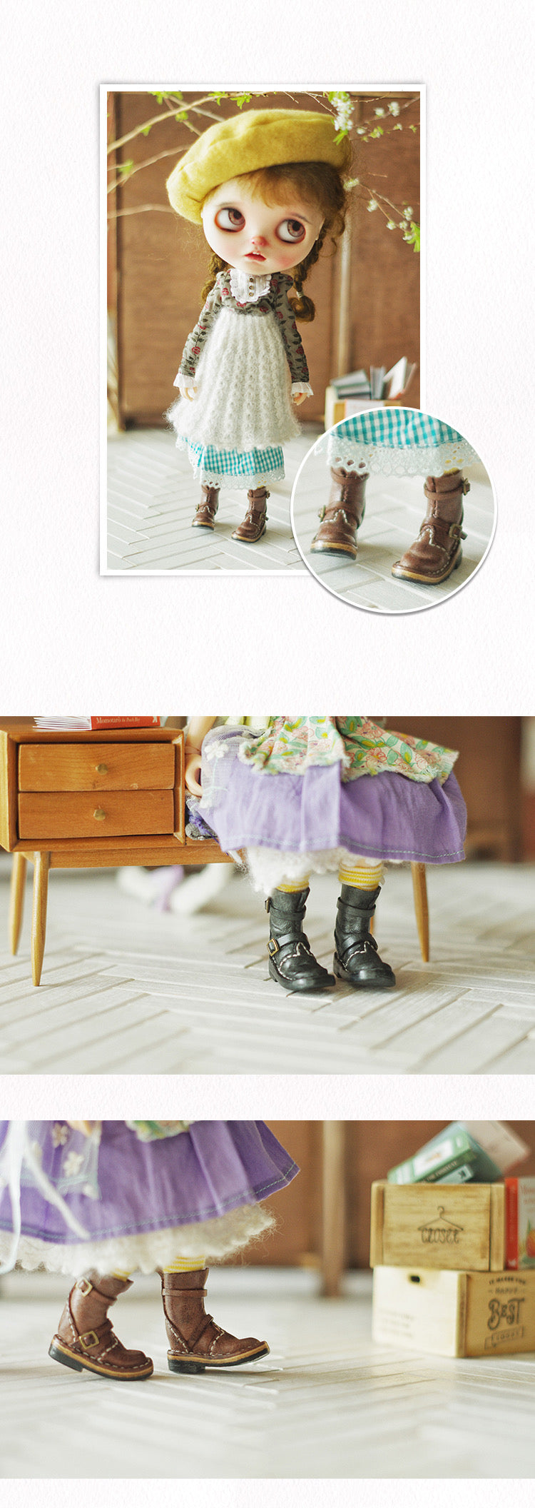 BJD Shoes Cute Short leather Boots for BLYTHE OB24 OB22 OZS Size Ball-jointed Doll