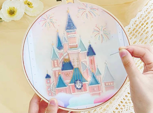 DIY Embroidery Kit- Caslte Pattern-Pre Print Fabric-embroidery kit Handmade Craft Kit-Christmas Gift