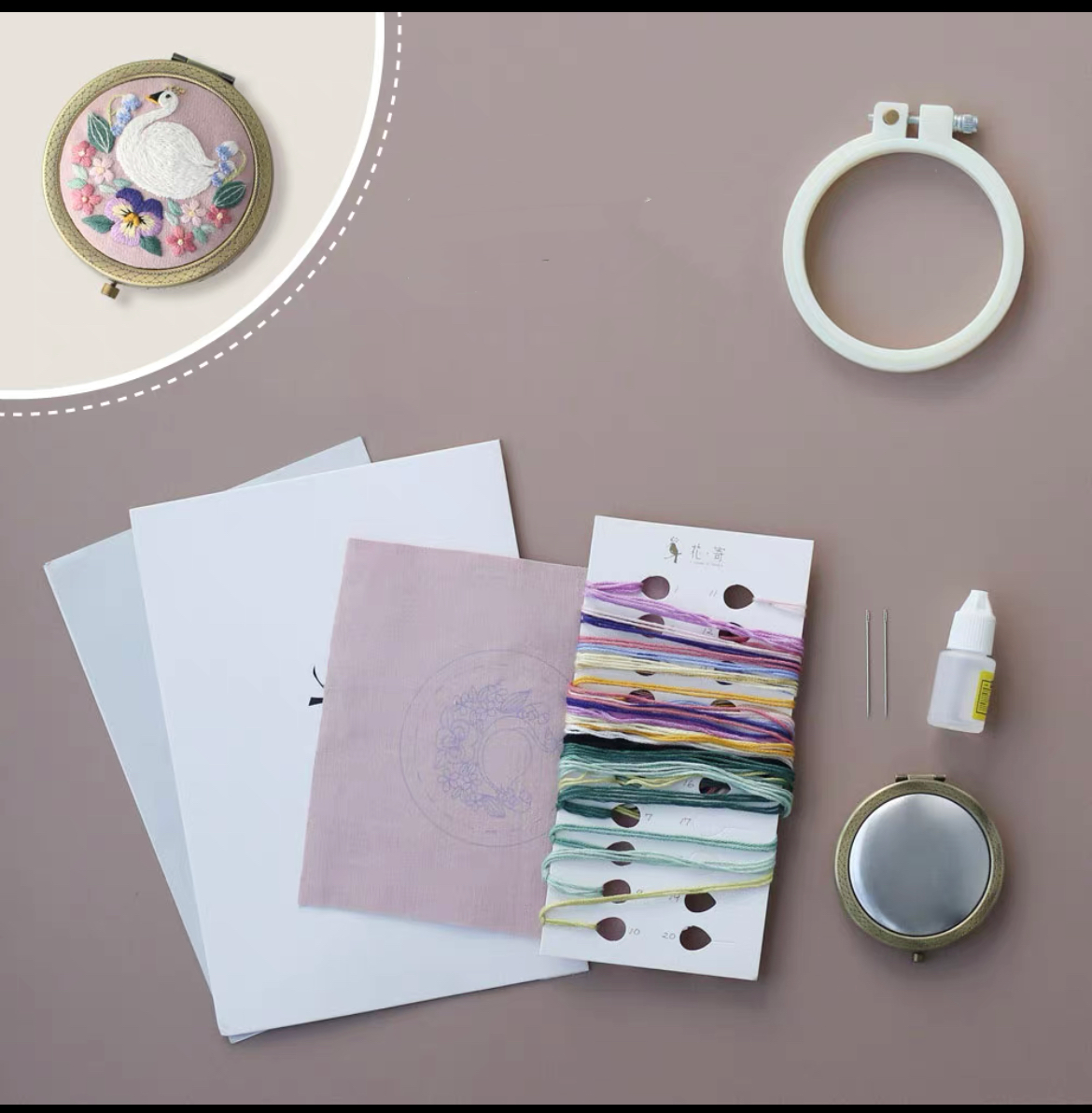 DIY Embroidery Kit- Swan mirror-embroidery beginner kit Handmade Craft Kit-Christmas Gift03